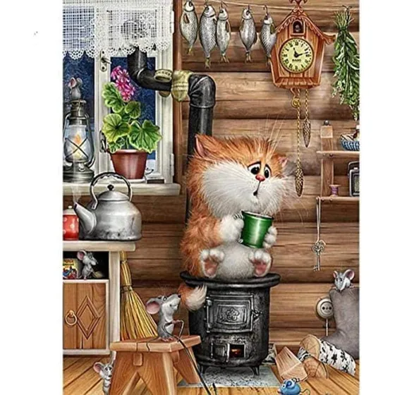 Kits Estampado Punto Cruz Quilate Hebra Casa Para Gato Punta