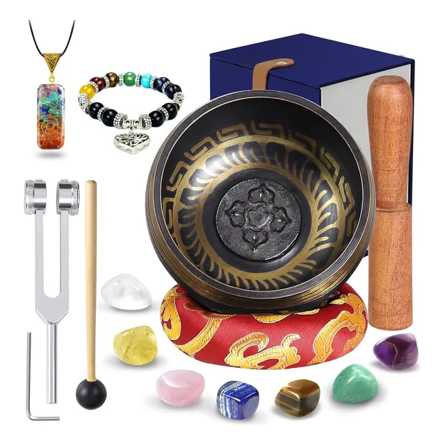  Cuenco Tibetano Kit + Diapasone +cuarzos+ Collar + Pulsera