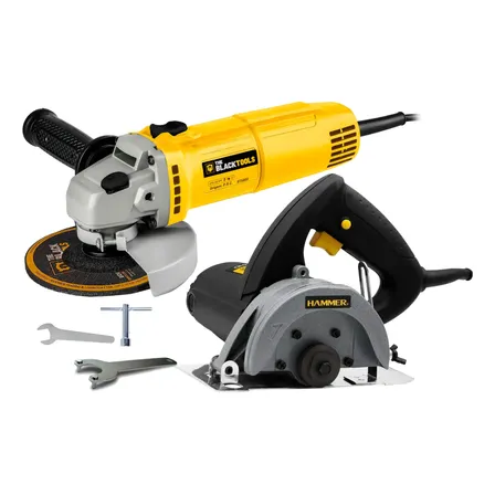 Serra Mármore 1100w + Esmerilhadeira Angular 4.1/2 780w Preto E Amarelo 220v 60