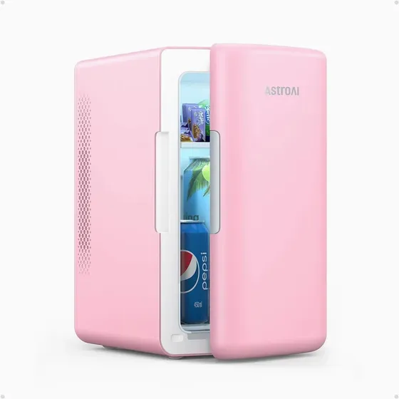 Astroai Mini Refrigerador Skincare, 6 Litros/8 Latas, Maquillaje Cuidado De La Piel, Refrigerador Termoeléctrico Portátil De 110v Ca/12v Cc, Refrigerador Pequeño Y Calentador Para Recámara Rosa