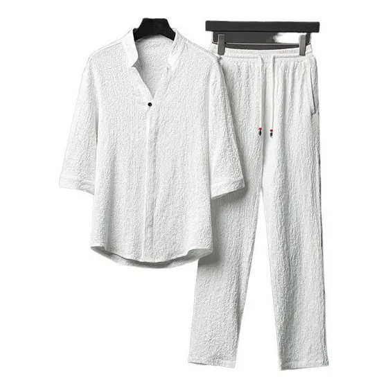 Conjunto De Pantalones Y Camisa De Lino Para Hombre, 2 P