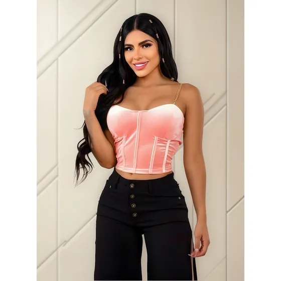 Crop Top Blusa Tipo Corset Tiras De Cadena