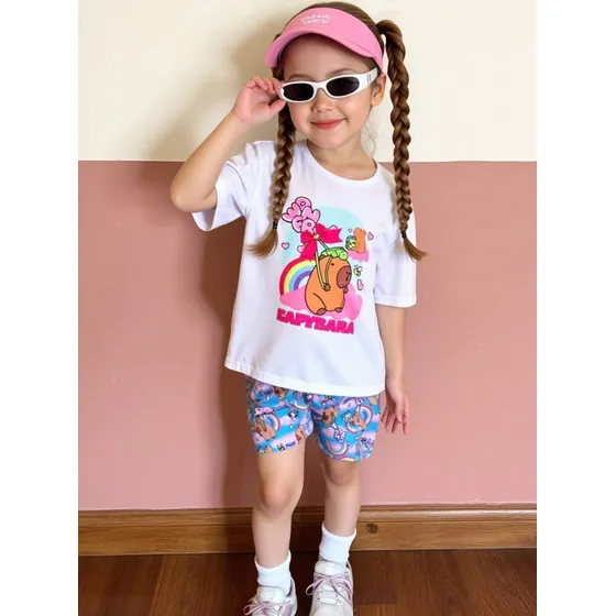 Conjunto Short Y Blusa Capybara Capibara Infantil Niña