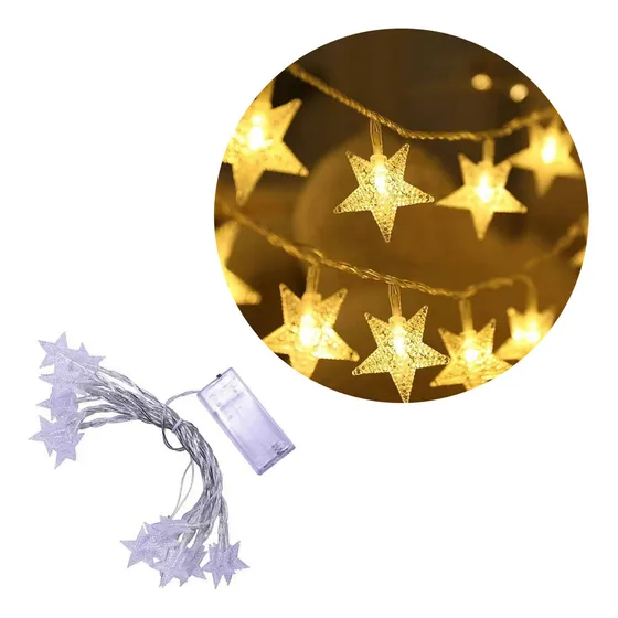 Guirnalda 20 Estrellas Led Blanco Calido A Pilas Navidad