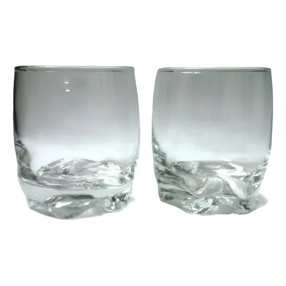 Dos Vasos Cortos Vidrio Transparente Base Remolino
