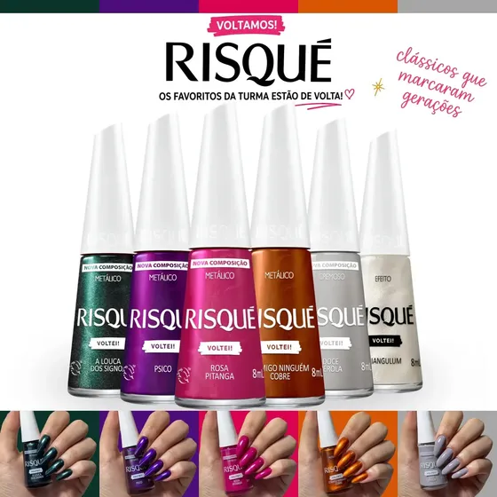 Kit 6 Esmaltes Risqué Os Queridinhos Estão De Volta Novas Cores
