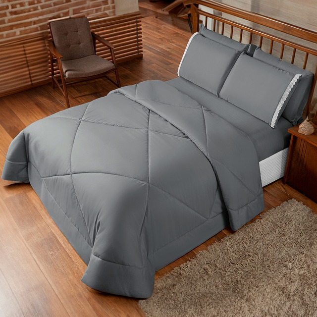 Colcha De Cama Casal Box + Lençol Dupla Face 6 Pçs Colcha De Cama Casal Box + Lençol Dupla Face 6 Pçs