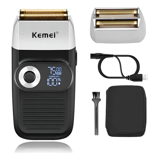 Barbeador elétrico kemei km-2026 profissional sem fio com tela digital