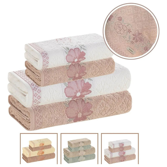 Jogo De Toalhas Karsten 100% Algodão Floral Grossa 4 Peças