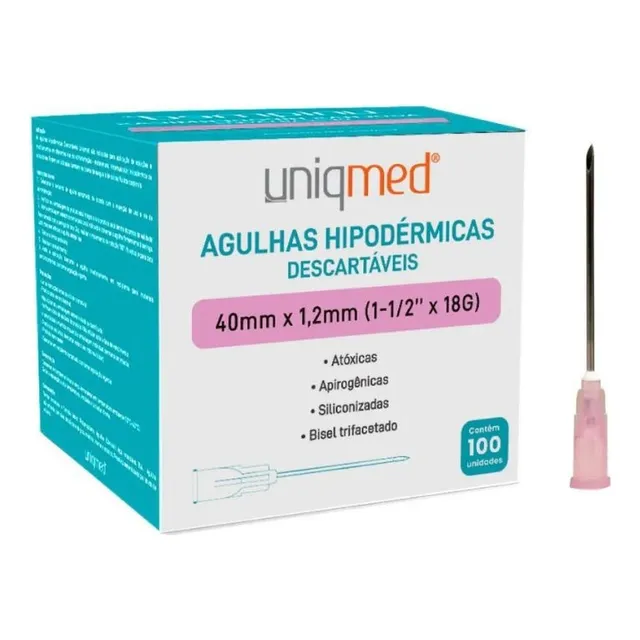Agulha Descartavel 40x12 18g Rosa Aspiração Uniqmed Cx 100un