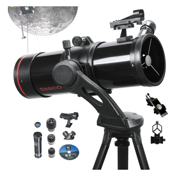 Telescopio Reflector Tasco Spacestation 114 x 500mm Profesional Negro Zoom de 375x con Filtro Lunar