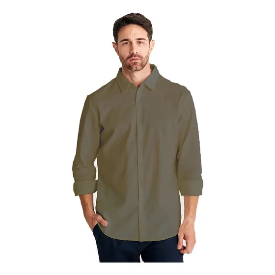 Camisa Para Hombre Cuello Americano Y Manga Larga Genérica