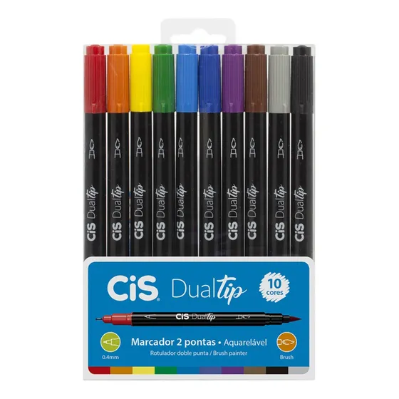 Marcador Dual Tip Aquarelável C10 Cores - Cis
