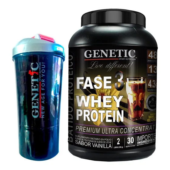 F3 Whey Protein Shaker Polvera Genetic Crecimiento Muscular Sabor Vainilla