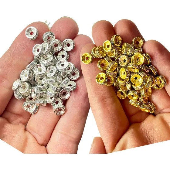 500 Rondela Dourada/níquel Com Strass Miçangas Pulseira