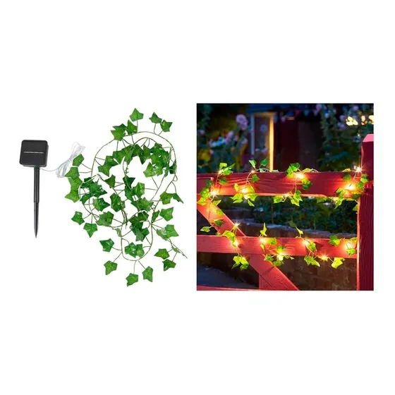 Guirnalda De Luces Led Solar Hojas De 10 Mts Enredadera