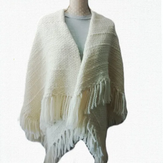 Poncho Capa De Lana Merino Tejido En Telar