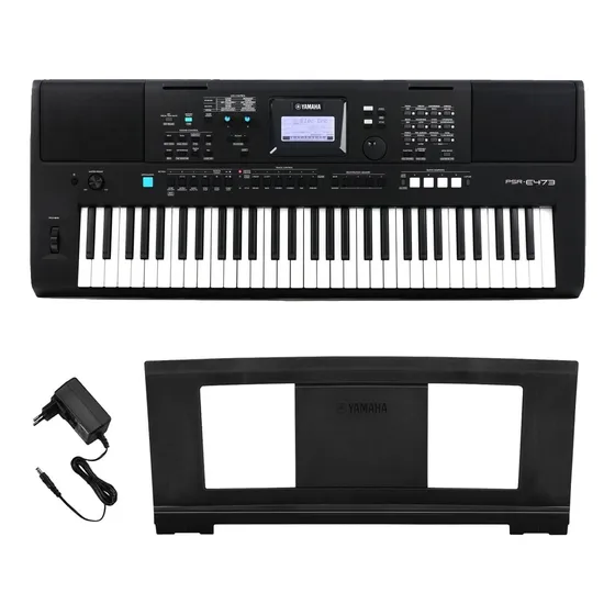 Teclado Musical Yamaha Arranjador 61 Teclas Sensitivas PSR-E473 820 Ritmos Cor Preta 127/220V