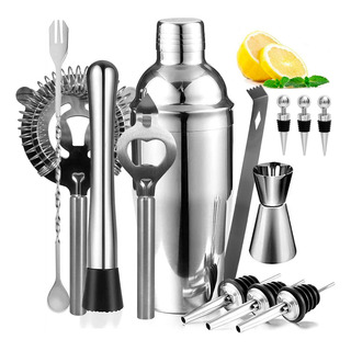 Kit De Coctelería Bar Con Shaker 14 Piezas Acero Inoxidable Kit De Coctelería Bar Con Shaker 14 Piezas Acero Inoxidable