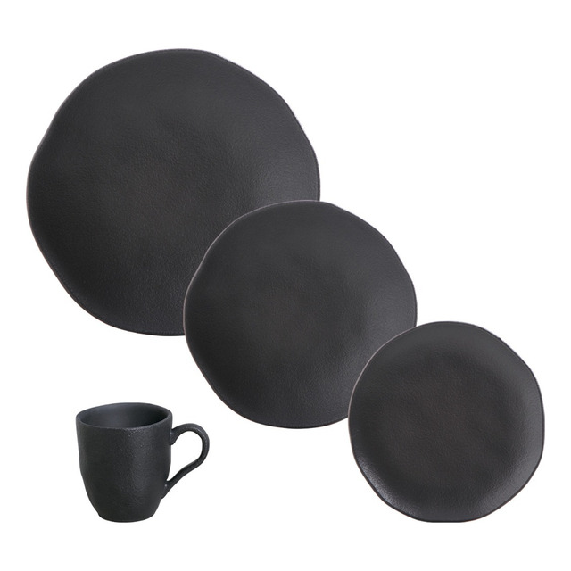 Aparelho De Jantar 16 Peças Orgânico Preto Matte Porto Brasil Aparelho De Jantar 16 Peças Orgânico Preto Matte Porto Brasil