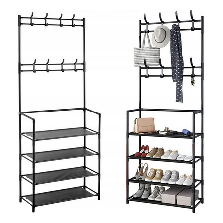 Rack Sapateira Arara Gancho Pendurar 4 Andares Roupa Sapato Cor Preto Rack Sapateira Arara Gancho Pendurar 4 Andares Roupa Sapato Cor Preto