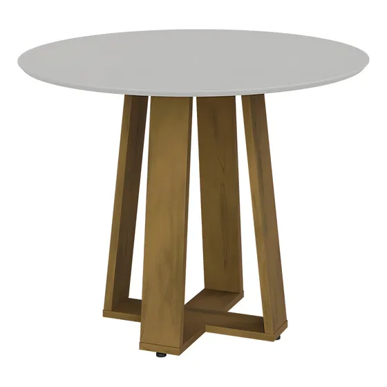 Mesa De Living Comedor Redonda-circular 103cm Mdp Tapa Beige Patas Marrón