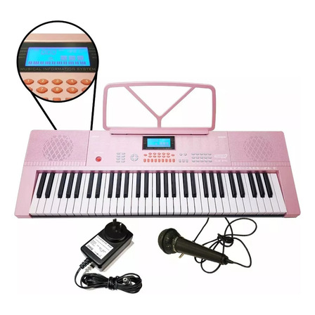 Teclado Sunset Sk288 Órgano 61 Teclas 5 Octavas Micrófono Con Fuente Color Rosa Teclado Sunset Sk288 Órgano 61 Teclas 5 Octavas Micrófono Con Fuente Color Rosa