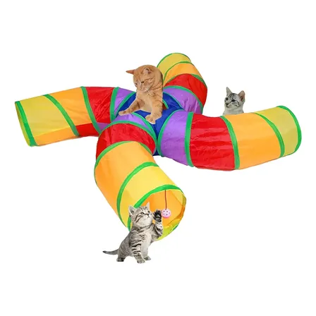 Túnel Labirinto Para Gatos Cães Interativo Dobrável Brinquedo Pet Diâmetro 25cm 4 Vias