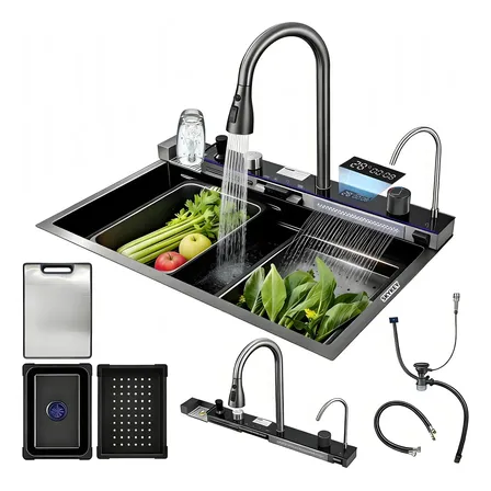 Fregadero Organizador Skykey 80x46x22cm With Blue Led Light, Easy Installation Without Tools, Modern Design And Resistant, Ideal For Keep Your Kitchen Ordenada And Functional. Negro