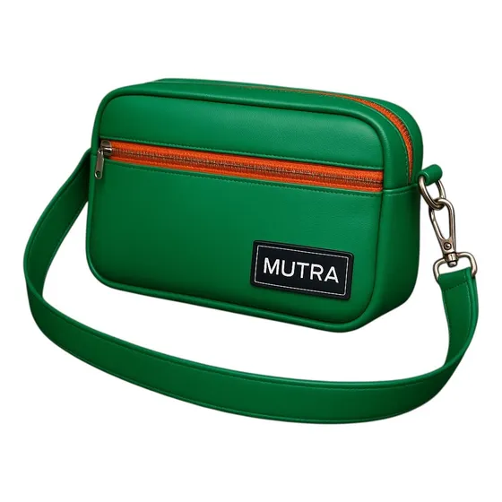 Riñonera Verde Unisex Ecocuero Liso Dos Bolsillos Mutra Verde Lisa