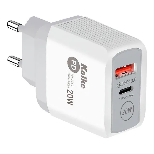 Cargador Rápido De Pared Kolke 20w Usb-c Pd + Qc 3.0 Loi