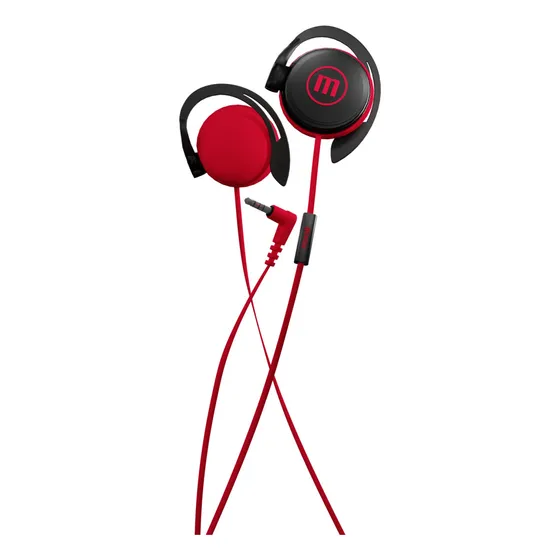 Audífonos Maxell De Gancho EC-155 Con Micrófono Rojo