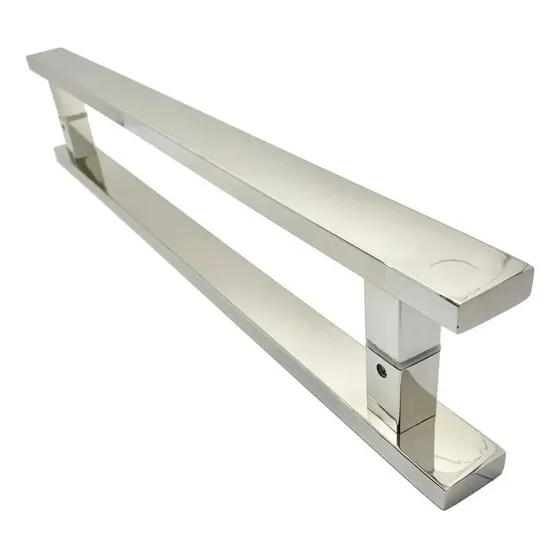 Puxador Inox Porta Porta Pivotante 80cm X 70 Cm Entre Furos Cor Polido Brilhante