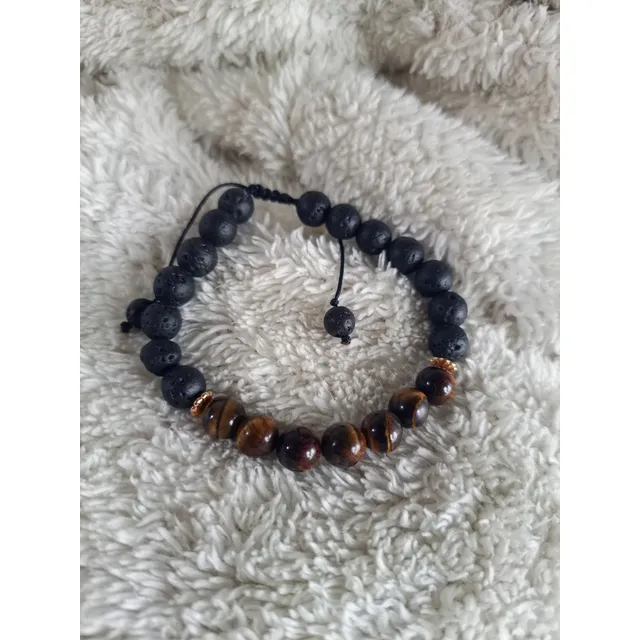 Pulsera Ojo De Tigre Onix, Piedra Volcánica  X 2und