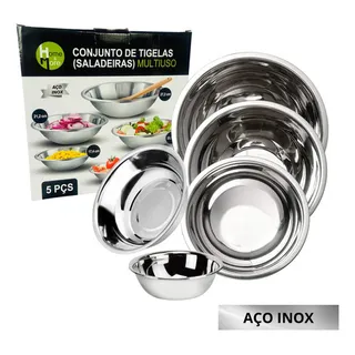 Hoome & More Saladeira 5 Tigelas Aço Inox Vasilha Bacia Multiuso Grande Hoome & More Saladeira 5 Tigelas Aço Inox Vasilha Bacia Multiuso Grande