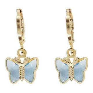 Brinco De Argola Borboleta Azul Banhado A Ouro 18k Atacado!! Brinco De Argola Borboleta Azul Banhado A Ouro 18k Atacado!!