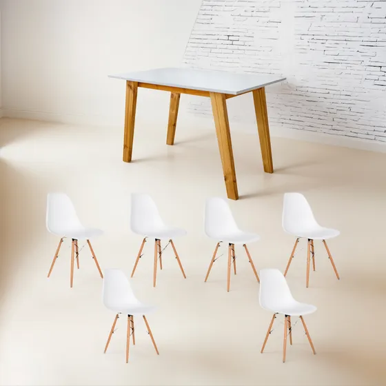 Juego Comedor Nórdico Mesa Madera 160x90 + 6 Sillas Eames