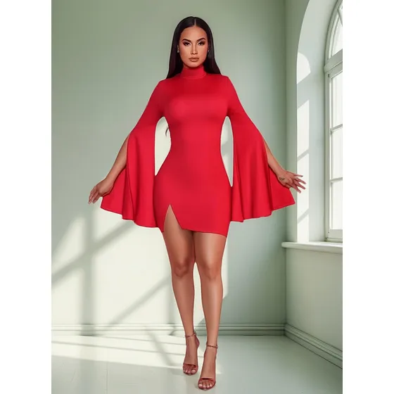 Vestido Corto, Manga Campana 
