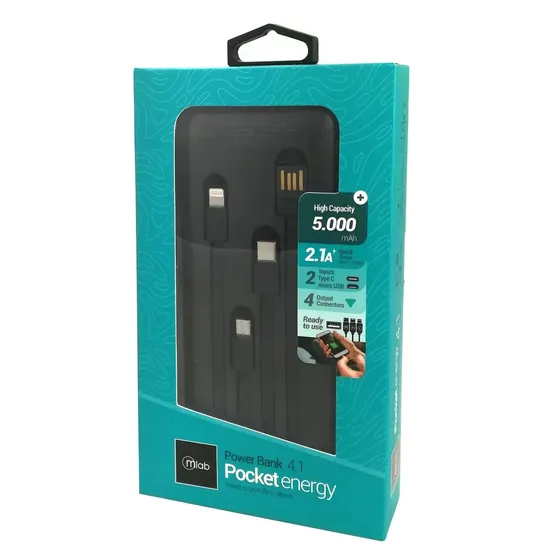 Batería Portátil, Powerbank 4.1 Pocket Energy 5.000mah 9217 Mlab Batería Portátil Cargador Celulares Inalámbrico