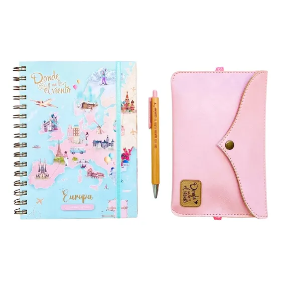 Kit Cuaderno De Viaje + Cartuchera Portadocumentos Y Lápiz