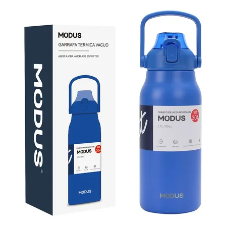 Modus Garrafa Térmica 1700ml Aço Inox 304 Azul Alta Capacidade Com Alça