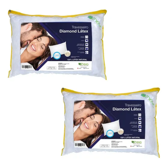 Kit 2 Travesseiros Diamond De Flocos De Látex Com 14cm