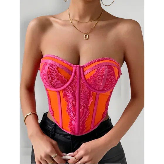 Corset Bustier Top Strapless Importado Shein Naranja Rosa