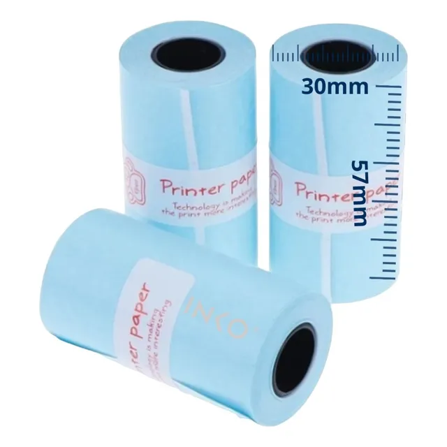 3 Rollos Térmicos Etiqueta Peripage A6 Impresora 57x30 58mm Color Azul claro