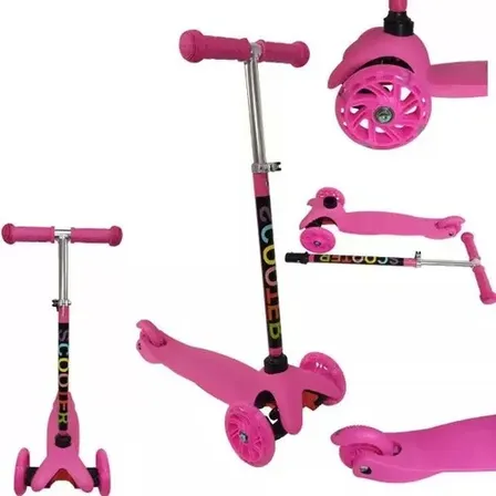 Patinete infantil ajustable de 3 ruedas con LED para niños, color rosa Analu Kids
