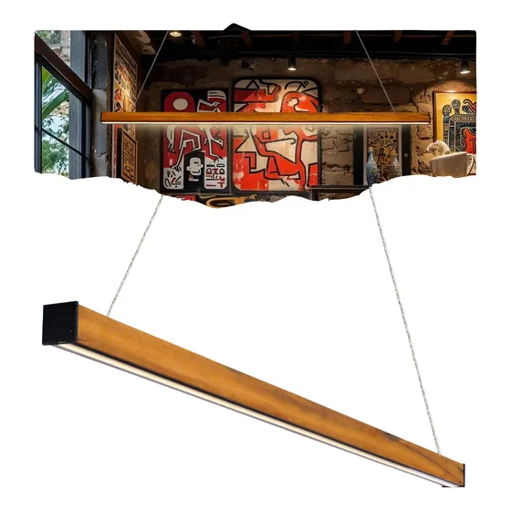 Lustre Pendente Caibro Horizontal Madeira Led 65k 30k Bivolt