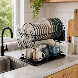 Escorredor De Louça 2 Andares Aço Inox Preto Prato Duhome Preto