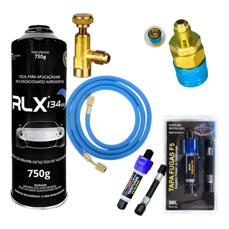 Kit Recarga R134a Ar Condicionado Automotivo Carro Tapafuga