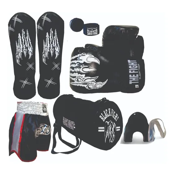 Luva Muay Thai+caneleira+shorts+ Bolsa+ Bandagem