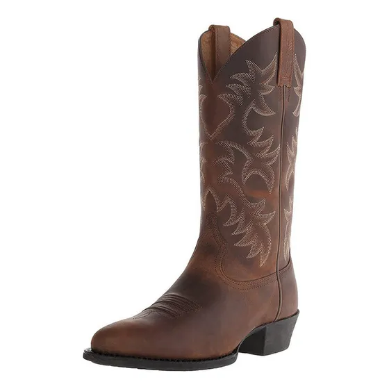 Botas Vaqueras De Cuero Retro Desgastadas Para Hombre.
